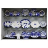 DISPLAY CASE LOT, 32 PCS.  BLUE & WHITE CHINA,