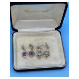 TWO PAIRS 14KT DROP EARRINGS - AMETHYST IN GOLD
