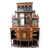 INLAID ROSEWOOD ETAGERE, BEVELED MIRROR BACK TOP