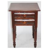 19TH C. 2 DRAWER WORK TABLE, WALNUT & MAHOGANY
