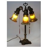 ORNATE BRASS 3 ARM LAMP WITH SIGNED STUEBEN