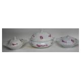 3 MEISSEN PORCELAIN COVERED SERVING PCS. BLUE