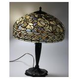 CONTEMPORARY LEADED GLASS TABLE LAMP, JEWELED