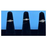THREE 14KT DIAMOND RINGS - 2.4 DWT SZ 6, 6.5, 7