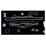 STERLING JEWELRY TRAY - NECKLACES, EARRINGS,