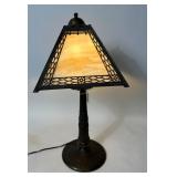 SIGNED MILLER SLAG GLASS LAMP SQUARE SHADE WITH