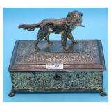 ORNATE SILVER PLATED FIGURAL HUMIDOR, HUNTING DOG
