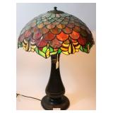 SIGNED MOE BRIDGES TABLE LAMP WITH LEADED GLASS