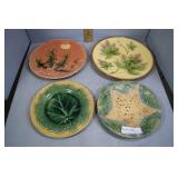 Four Majolica plates incl starfish, leaf pattern,