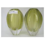 Pair Evolution by Waterford Green Leaded glass vas