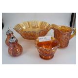 Carnival glass marigold ruffle bowls, oils, and cr