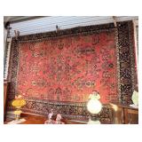 Hand woven salmon rug with navy border - 5