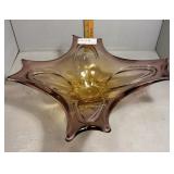 Art glass blown center bowl in amethyst center bow