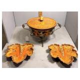 Three pc California Pottery MCM: casserole dish an