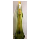 1960s avocado green ribbed swung glass vase 24" H