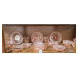 18 pc Pink Depression glasses incl berry bowls, wa