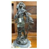 Bronze Indian sculpture on marble base titles "War