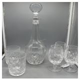 Waterford decanter with three brandy sniffers & pa