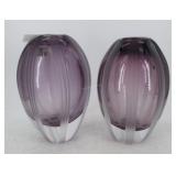 Pair Evolution by Waterford 8" squat vases in plum