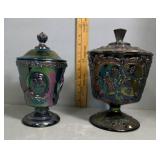 Two carnival black amethyst canisters incl Fenton