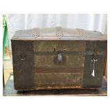 1800s dome top youth trunk with original paper lin