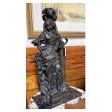 French cast metal lady bronze 23" H on marble base