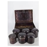 Late 19th Century tin spice box  with cannisters