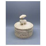 Bone carved African animal trinket box with carved