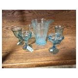 Imperial blue pitcher and four water glasses