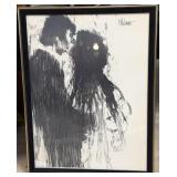 Framed and glazed etching of embracing couple by A
