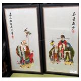 Pair framed silk screens of Chinese figures