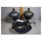 Imperial glass swan and match pair of Fenton cover