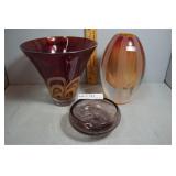 3 Art glass pcs incl Evolution by Waterford 8.5" V