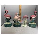 Four standing porcelain figurines incl heron and f