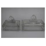 Pair graduated American press glass horse lidded b