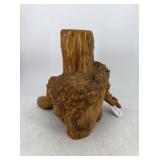 Burled wooden tree trunk vase 9" H