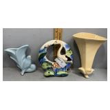 Three assorted wall pockets incl Abingdon pottery
