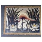 Original on canvas framed flamingo in the reeds