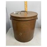 Solid Copper lidded can with applied handles - 12"