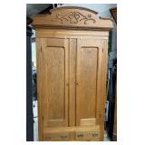 Golden oak refinished wardrobe - 53" x 23" x 92.5"