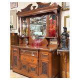 Mahogany mirrored back sideboard with floral decor