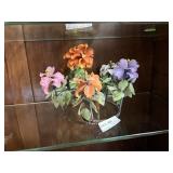 Jade tree and four press glass floral inserts