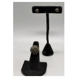 14kt smoky princess ring & pair of stud compliment