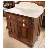 Marble top wash stand with backsplash, single draw