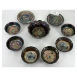 Nine pc Fenton black amethyst carnival glass
