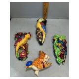 Four floral and ornithology wall pockets