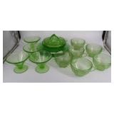 Uranium glass 17 assorted pc incl cups, dessert pl