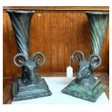 Pair Thai cornucopia bronze vases