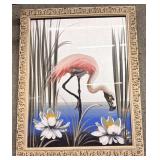 Flamingo painted on a board signed lower right