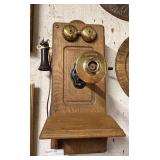 Oak Kellog wall phone with Bakelite receiver